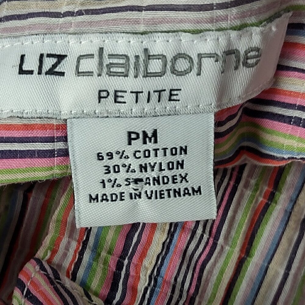 Liz Claiborne Womens Multi Color Striped Button Down Cotton Blend Shirt Size PM - Picture 13 of 14